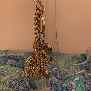 Gold Tone Rhinestone Sienna Ricchi SR Logo Bag Charm Keychain Keyring